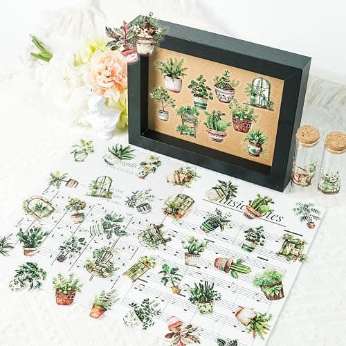 100PCS Green Plant Transparent Stickers,Potted Plant Floral Decals Stickers for Scrapbook Laptop Water Bottles Phone Guitar Decals for Kids Teens Adults (Green Plants) thumbnail 2