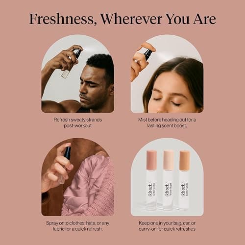 Kitsch Hair Perfume for Women - Trio Set | Clean, Deodorizing & Patented Odor-Eliminating Technology Hair Spray & Body Mist - Freshen Hair, Pillows - Amber Shores, Warm Sugar, Rustic Vanilla, 3x10mL thumbnail 7