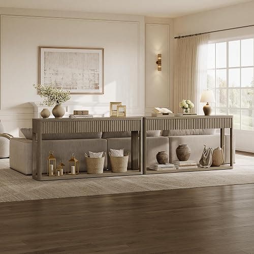 SICOTAS Entryway Table with Storage, 60.74" W Console Table with 3 Fluted Drawers and Shelf, Modern Narrow Long Accent Sofa Table Behind The Couch for Hallway, Entrance, Living Room, Foyer, Grey Alder thumbnail 8
