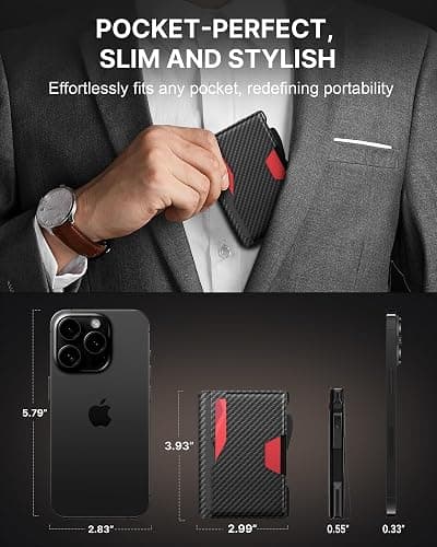 typecase Wallet for Men: Rfid-blocking with Money Clip Slim Leather Bifold ID Window Smart Pop Up Card Case Front Pocket Wallet with Gift Box (Carbon Fiber Black) thumbnail 4