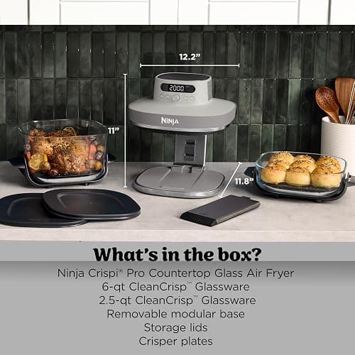 Ninja Crispi Pro 6-in-1 Glass Air Fryer | With Nontoxic, 6qt & 2.5qt Containers & Lids | Microwave, Freezer, Dishwasher Safe | 450°F Max Temp | 1800 Watt | Bone | AS101LG thumbnail 2