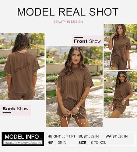 SHEWIN Two 2 Piece Sets for Women Short Sleeve Shirts High Waisted Shorts with Pockets Pajamas Lounge Matching Set thumbnail 5