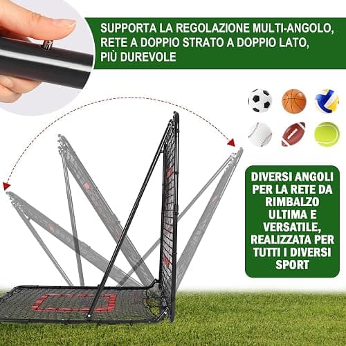 Rete Rimbalzo Calcio Doppio Lato Pieghevole, Rete da Rimbalzo per Pallavolo Angolo Regolabile, con Target per Allenamento Abilità, Facile da Montare, per Calcio, Baseball e Pallavolo thumbnail 2