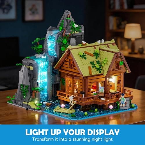 Lumibricks Waterfall-Cabin Lighting Building Set, 2539 Pcs Landscape Set | Retro Waterfall House Collection LED Light Set for Adults and Retro Cottage Building Collectors, Home and Office Decor thumbnail 2