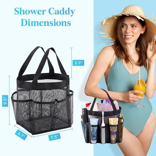 Lifewit Mesh Shower Caddy Portable for College Dorm Room Essentials with 7 Pockets, Freestanding Hanging Organizer Basket, Quick Dry Tote Bag for Camping, Bathroom, Beach, Travel, 1 Pack, Black thumbnail 2