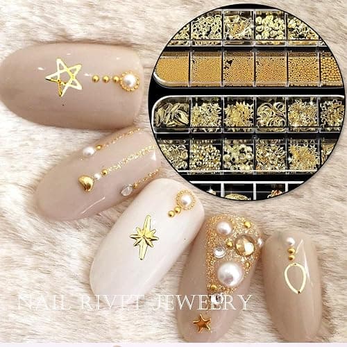 Tastetreasure 3D Gold Nagel Charms Set – Über 3000 Stk. Strasssteine, Perlen, Schleifen, Blumen, Muscheln & Kreuze für Nageldesign, inkl. Pinzette & Picker Werkzeuge thumbnail 3