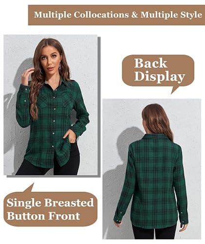 Deer Lady Plaid Flannel Shirts for Women Buffalo Plaid Shirts Oversized Long Sleeve Casual Button Down Blouse Top thumbnail 2