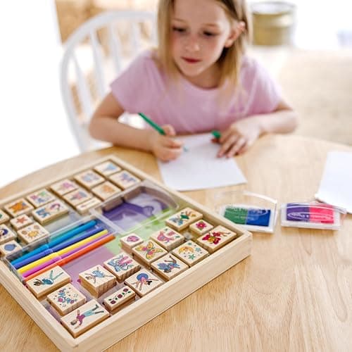 Melissa & Doug Deluxe Wooden Stamp and Coloring Set – Fairy Tale (30 Stamps, 6 Markers, 2 Durable 2-Color Stamp Pads) Fairy Tale-Themed Wooden Stamps for Kids and Coloring Activity Set thumbnail 7
