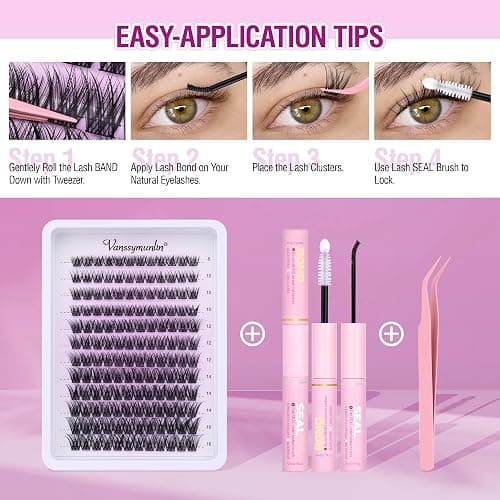 Cluster Lashes Kit Wispy Eyelashes Individual Kit Natural Individual Eyelashes 8-16mm Lash Clusters CD Curl Lash Extension Kit 144pcs False Eyelashes with Bond and Seal Lash Glue by Vanssymunlin thumbnail 8