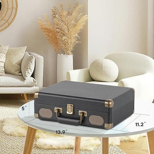 Vinyl Record Player 3-Speed Bluetooth Portable Turntable with USB Playback, Rechargeable Battery, Retro Suitcase Design, Aux in/RCA Line Out & Headphone Jack thumbnail 5