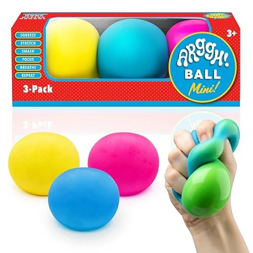 Power Your Fun Arggh Mini Stress Balls for Adults and Kids - 3pk Squishy Stress Balls, Color Changing Resistance Fidget Toys, Sensory Stress Relief Squeeze Toys Squishy Toy (Yellow, Pink, Blue) - Image 1