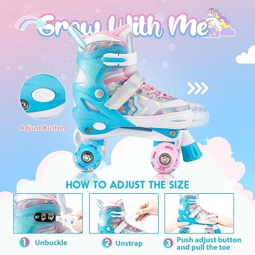 SULIFEEL Rainbow Unicorn 4 Size Adjustable Roller Skates for Girls Boys for Kids Ages 3-5 5-8 6-12 Children Skates Indoor Outdoor thumbnail 2
