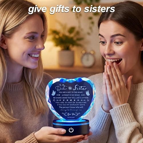 Ghtixsu Sister Gifts Crystal Keepsake with LED Base, Laser Engraved Sister Gift from Sister, Soul Sister Presents for Women, Unique Big Sister Birthday Gifts for Girls, Best Sister Ever Gifts thumbnail 2