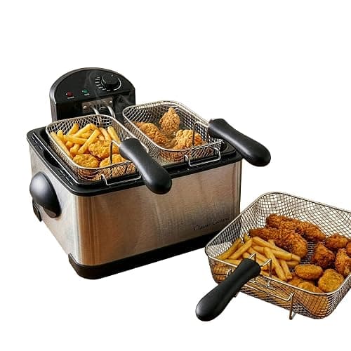 Classic Cuisine Deep Fryer, 4L Electric Oil Fryer, Silver, 16”x12.5”x9” | Stainless-Steel Cooker with 3 Baskets, Cool Touch Features, See-Through Lid and Double Odor Filter Technology - Image 1