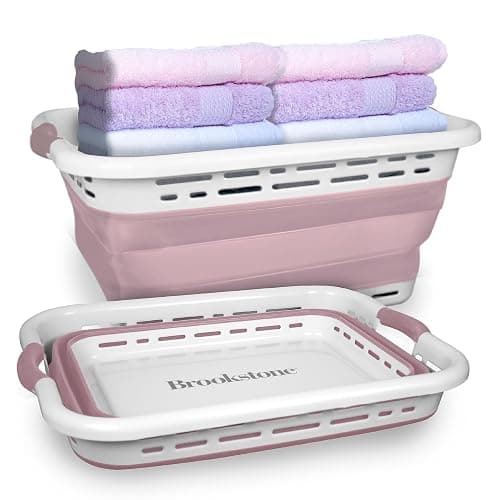 BROOKSTONE, 1 UNIT, 11 GALLONS - [OUR LARGEST BASKET EVER] 24" Collapsible Laundry Basket, Comfort Non-Slip Grip Handles, Minimalist Space Saving Design, Portable Pop-Up Hamper, [BPA FREE] - Blush - Image 1
