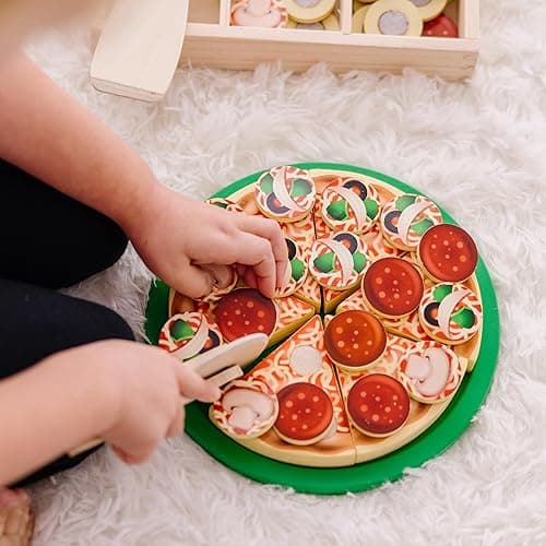 Melissa & Doug Pizza Party Wooden Pretend Play Food Set With 36 Toppings, Preschool Toy Pretend Food, Play Wooden Pizza And Cutter, Toy For Kids Ages 3+ thumbnail 7
