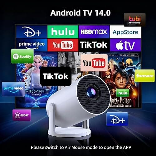 [Built-in Apps & 2026 Upgraded] Yoton Mini Projector for Bedroom with WiFi and Bluetooth, Y4 Portable Projector Support 4K 1080P, Auto Keystone 180° Rotatable, Compatible with HDMI/USB/PC/Phone thumbnail 2