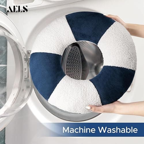 AELS 3D Anchor & Lifebuoy Nautical Decorative Throw Pillows, 19.6"& 15.7" Set of 2, Coastal Decor for Beach Enthusiasts Beach House, Sofa Couch Living Room Bedroom and Nursery, Navy Blue and White thumbnail 5