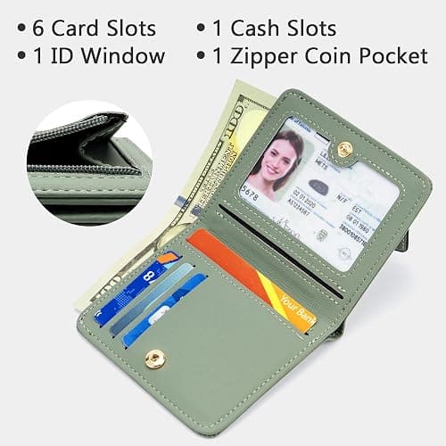 Gostwo Small Wallet for Women, Slim Bifold Credit Card Holder, Compact RFID Blocking Cash Wallet, Billfolds Thin Leather Zipper Pocket, Mini Wallet Gift for Ladies Teen Girls Travel with ID Window thumbnail 2