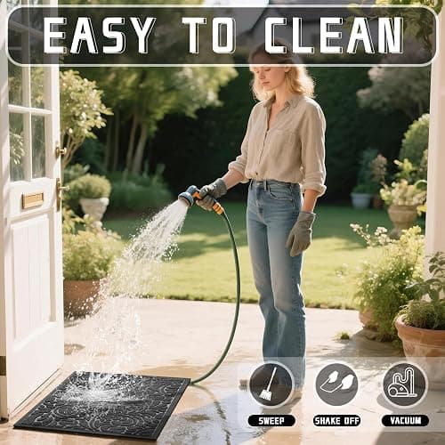 Yimobra Door Mat Outside Entrance 29.5x17, Waterproof Sturdy Outdoor Mats for Front Door, Heavy Duty Non-Slip Doormat for Garage Patio Entryway Indoor, Easy Clean, Grey thumbnail 6