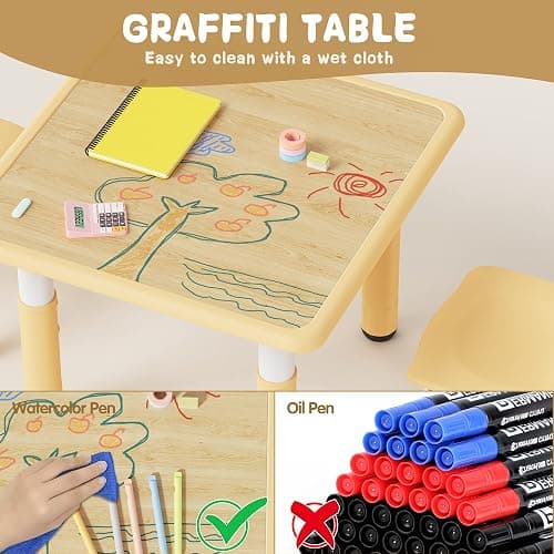 Brelley Height Adjustable Toddler Table and 2 Chairs Set, Beige | Table Supports 280 lbs, Drawing Activity Desk, Classroom/Daycare/Home, Children Multi-Activity Table for Ages 3-8 thumbnail 6