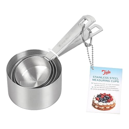 Tala Stainless Steel Measuring Cups, Set of 4, Measurements in Millilitres and Cups, Nest Neatly for Storage, Metallic Silver - Image 1