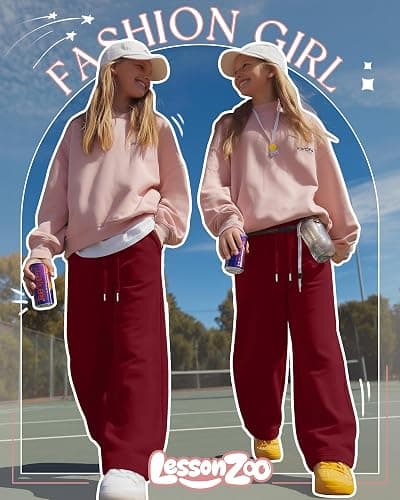 LessonZoo Girls Sweatpants 5-16y Baggy Barrel Pants Teen Wide Leg Open Bottom Casual Drawstring Soft Sweat Pants with Pockets thumbnail 5