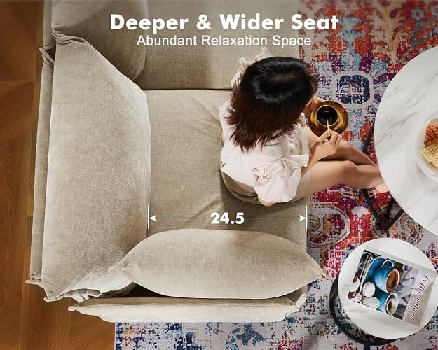 ABCASA Oversized Accent Chair, Upholstered Modern Sofa Chair with Removable Backrest & Detachable Cover, 24.5" Deep Seat Large Reading Armchair for Living Room Bedroom Office - Chenille Beige Set of 2 thumbnail 6