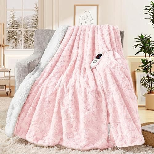 MAXEVE Heated Blanket Electric Throw 50"x60" Faux Rabbit Fur Blankets with 6 Heating Sets & 12 Hours Auto Off, Warm Gifts for Grandma Wife, ETL Certification - Image 1