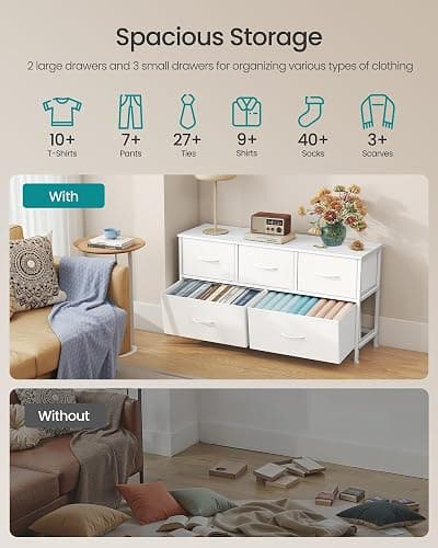 SONGMICS BELLAH Collection - Dresser for Bedroom, Chest of Drawers, Storage Organizer Unit, Closet, Entryway, Steel, 5 Drawers, Modern, Cloud White and Snow White ULGS322W01S thumbnail 4