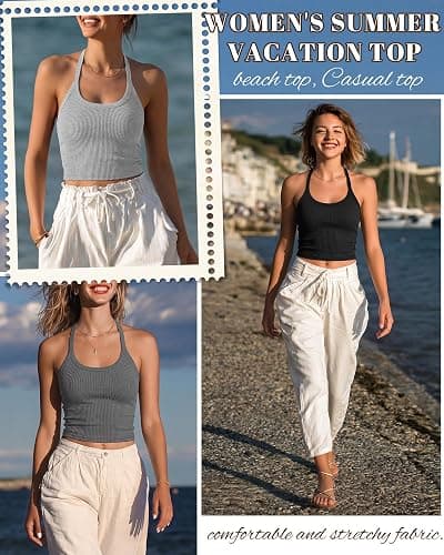 Ficerd 4 Pack Halter Tops for Women, Ribbed Scoop Neck Crop Racerback Tanks Sleeveless Fitted Y2K Going Out Tops for Summer thumbnail 4