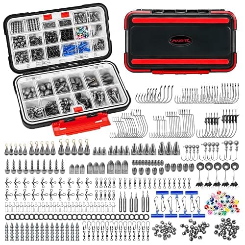 MadBite by KastKing 182/265/400pcs Compact Fishing Tackle Kit - All-in-One Freshwater Hooks, Weights, Bobbers in Tackle Box, Fishing Gear Set for Bass Trout Panfish - Image 1