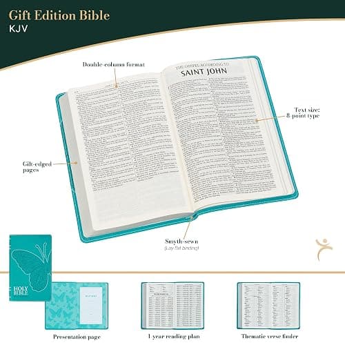 KJV Holy Bible, Gift Edition for Girls/Teens King James Version, Faux Leather Flexible Cover, Teal Butterfly (KJV Gift Editions) thumbnail 2