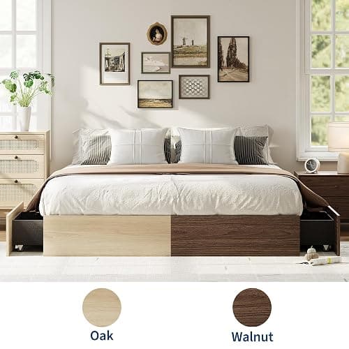 Garvee Queen Bed Frame with 2 Storage Drawers, Wood Platform Bed | Floor Bed Without Headboard, Wood Slat Support, No Box Spring Needed, Easy Assembly thumbnail 3
