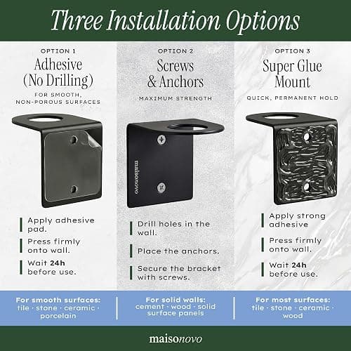 MaisoNovo Shampoo and Conditioner Dispenser|Refillable Amber Black Set of 3 | No-Drill Wall Mount Shower Dispenser · For Shampoo & Body Wash · Rustproof · Hotel & Spa · Wall Soap Dispenser for bathroom thumbnail 9