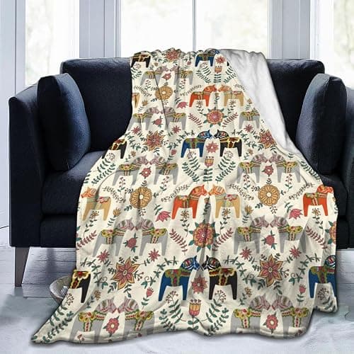 Swedish Dala Horses Throw Blanket Soft Fleece Blanket Men Women Gift for Kids Boys Girls for Party Couch Sofa Bed Deco Blankets 50x40 - Image 1