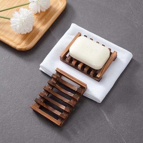 Wooden Soap Dish for Shower,Set of 2 Shower Soap Holder,Self draining Bar Soap Holder for Bathroom, Homemade Soaps Saver Natural Soaps Tray, Vowupt thumbnail 2