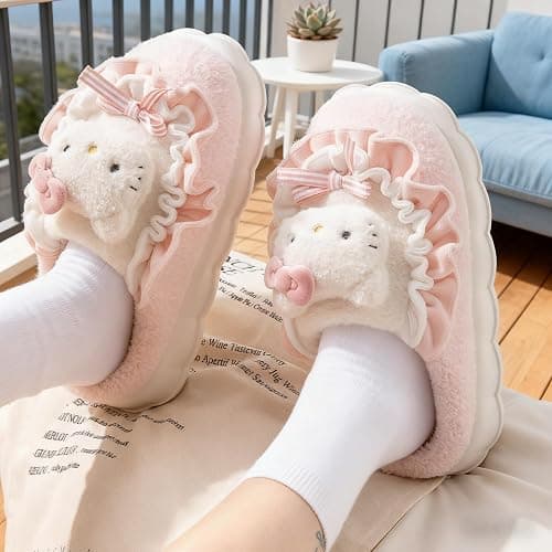 TUCEVSX Women's indoor warm and comfortable fluffy Kawaii cartoon cute plush Christmas cotton slippers thumbnail 2