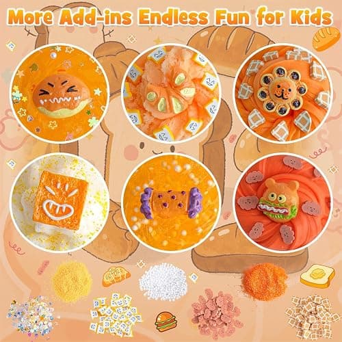 6 Packs Gradient Orange Slime Kit - Cloud Slime, Butter Slime & Clear Slime, Crunchy Slime for Kids with Various Slime Add-ins, Non Stick Slime Party Favors for Girls and Boys, 360ml Kids Slime(Bread) thumbnail 3