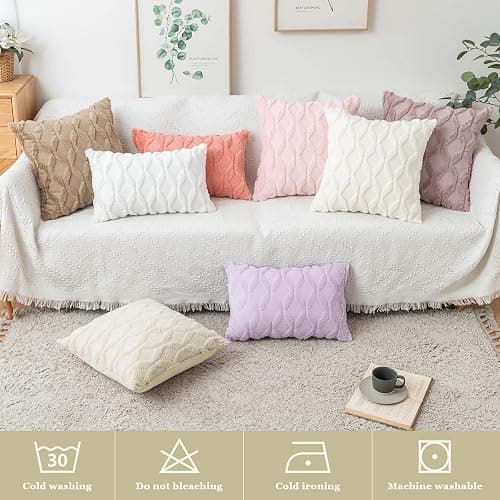 MIULEE Pack of 2 Embroidered Faux Wool Throw Pillow Covers Decorative Pillowcase Cushion Case for Couch Sofa Bedroom Car 20x20 Inch, Light Purple thumbnail 5