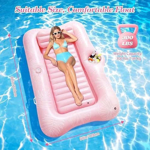MoKo Pool Floats Adult, Large Floating Bed with Ice Bar, Tanning Bed Pool Raft Inflatable Lounger with Drink Holder Tanning Chair Inflatable Pool Toys for Party Beach Backyard thumbnail 2