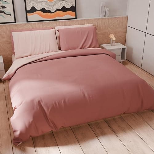 PETTI Artigiani Italiani - Set Housse de Couette 160x200 cm (1 Taie d'oreiller 50x80 cm Incluse), Parure de Lit Microfibre 1 Personne Douce Rose Clair Foncé - Image 1