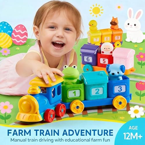 Play-Act Learning Toy for Toddlers 1 2 3 Years Old, Counting, Matching & Sorting Montessori Learning Farm Train Including 9 Farm Animals, Easter Basket Stuffers Birthday Gift for Baby Boys Girls thumbnail 2