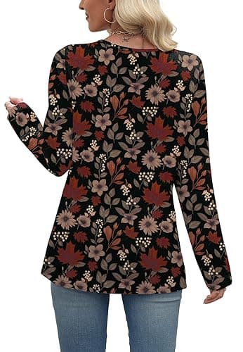 WIHOLL Long Sleeve Shirts for Women Fall Outfits V Neck T Shirts Button Down Tunic Tops Fashion Clothing thumbnail 6