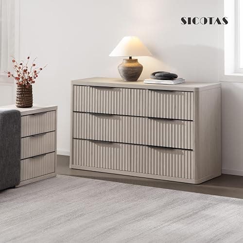 SICOTAS Dresser for Bedroom 53.5" Wide 6 Drawer Dressers & Chests of Drawers for Closet Long Large Modern TV Stand Set for Clothes Storage Fluted Clothes Closet for Hallway Entryway, White Alder thumbnail 8