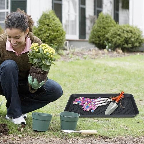 Boot Tray for Entryway Indoor, Heavy Duty Shoe Mat 2 Packs, 16.8"x12.8" Waterproof Shoe Tray with Raised Edge, Outdoor Multi-Purpose Tray for Boots, Garden, Pets (Black) thumbnail 5