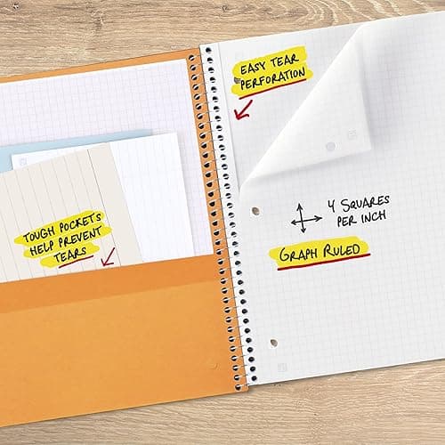 Five Star Spiral Notebook + Study App, 1 Subject, Graph Ruled Paper, 8-1/2" x 11", 100 Sheets, Fights Ink Bleed, Water Resistant Cover, Fire Red (620000D) thumbnail 5