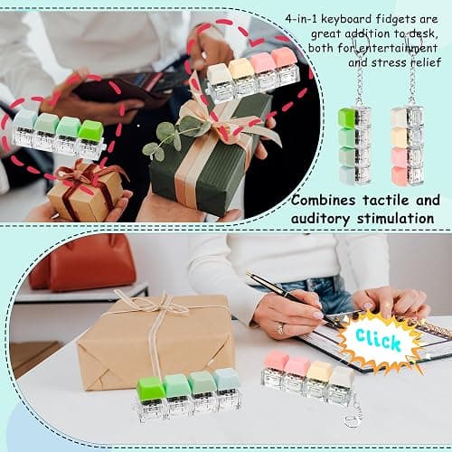 2 PCS Keyboard Fidget Toy, Keyboard Fidget Keychain 4-in-1 Keyboard Decompression Button Finger Clicker Toys, Button Stress Relief Fidget Gifts to Relief Stress (Pink Yellow White Green) thumbnail 5