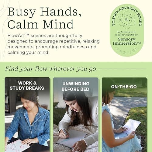 Lifelines FlowArt Activity Pads, 4-Pack - Guided Art Meditations with 4 Sets of Markers & 80 Scenes - Color by Number/Letter, Dot Art, More Coloring Books for Tweens, Adults & Seniors - Patent-Pending thumbnail 7