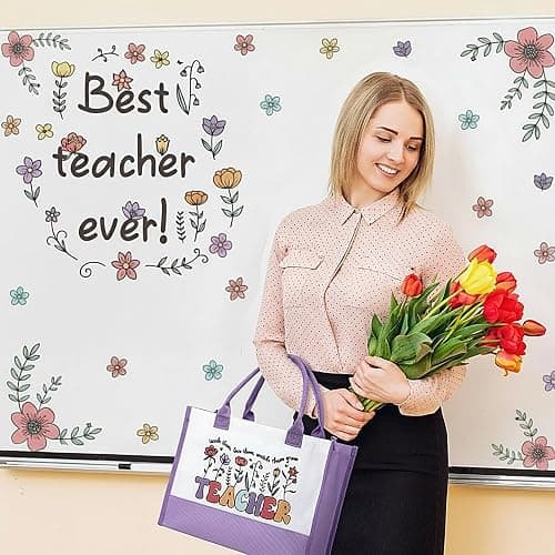 Shinylin 2 Pcs Teacher Appreciation Gifts Canvas Tote Bag with Makeup Bag Thank You Gift for Teacher from Student Retirement thumbnail 2